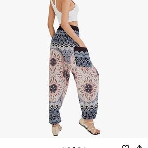 Printed Harem Joggers in Pink and Blue